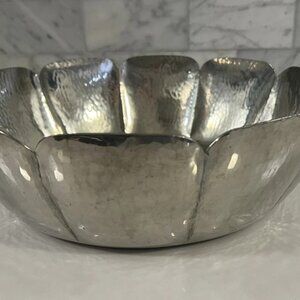 LARGE CARTIER HANDMADE BOWL IN HAMMERED HIGHLY POLISHED PEWTER /HEAVY SUBSTANIAL
